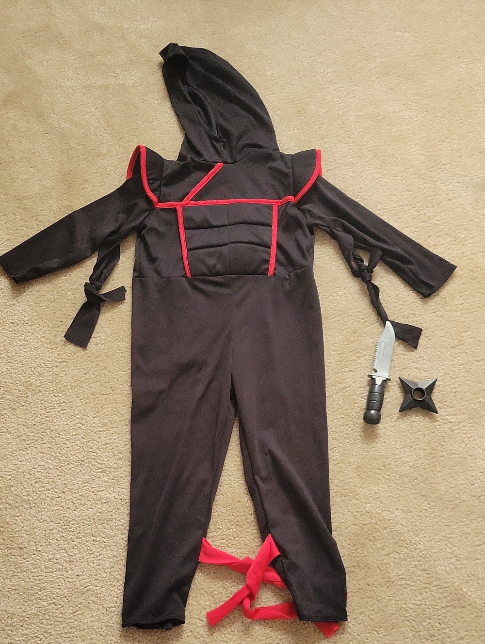 Black and Red Ninja Kids Costume w Hood. Spirit Halloween Costume Stealth Ninja